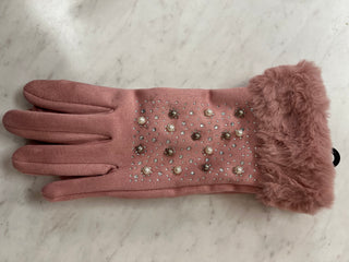 Embellished Sherpa-Lined Texting Glove with Fur Cuff