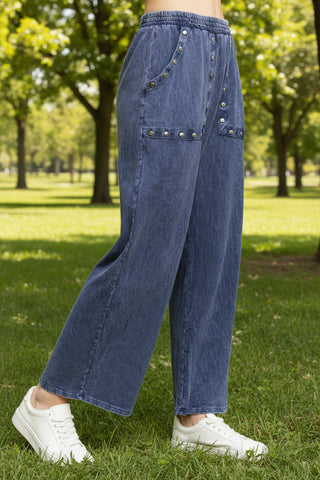 Mineral Wash Studded Wide Leg Pant