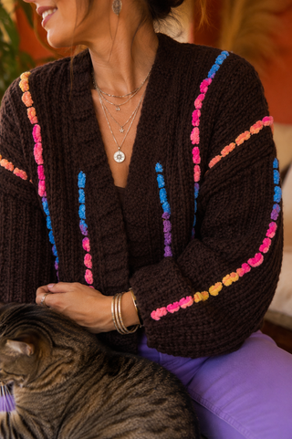 Rainbow Stitch Chunky Knit Open Cardigan