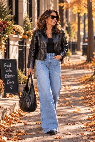 Butter Soft Vegan Leather Semi-Crop Panel Stitch Jacket