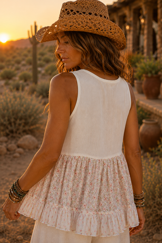Floral Babydoll Tank Top – Lightweight Rayon Gauze Summer Top