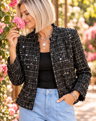 Luxe Textured Tweed & Sequin Semi-Cropped Jacket