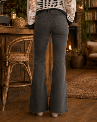Mineral Wash Bootcut Jeans with Reinforced Raw Hem - Ash Black