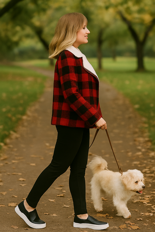 Cozy Gingham Sherpa Lined Zip Up Moto