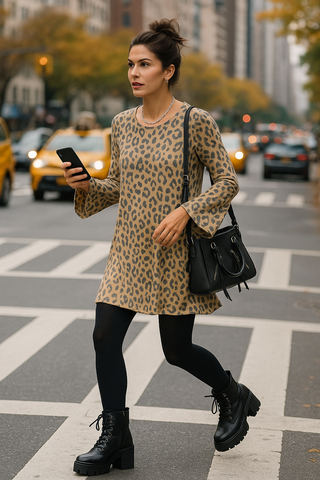 Brushed Hacci Bell Sleeve Leopard Dress