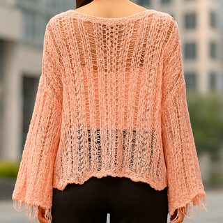 Distressed Open Knit Outseam Popover