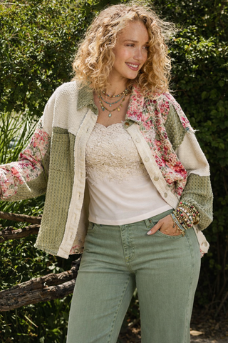 Textured Twill Floral Lace Patchwork Jacket