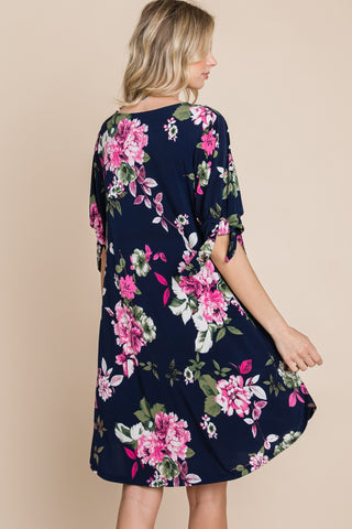 Floral Half Tie Sleeve Dress