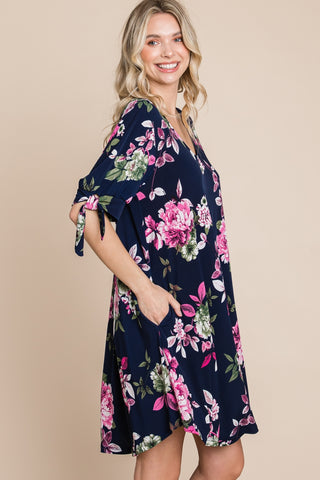 Floral Half Tie Sleeve Dress