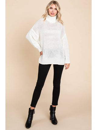 Open Knit Solid Mock Neck Sweater