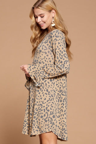 Brushed Hacci Bell Sleeve Leopard Dress