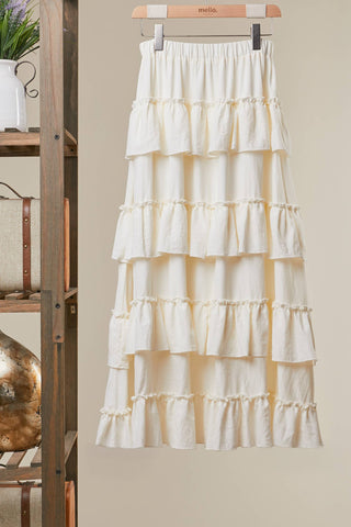 Boho Tiered Maxi Skirt – Flowy Ruffle Skirt with Elastic Waist