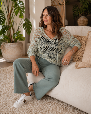Open Knit Crochet Sweater with Hood