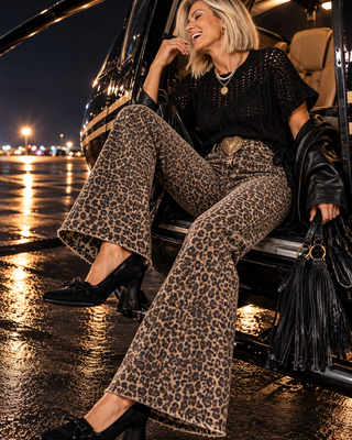Leopard Print High Rise Flare Jeans