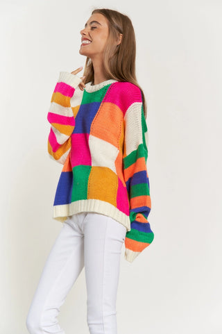 Multi Color Block Checker Sweater