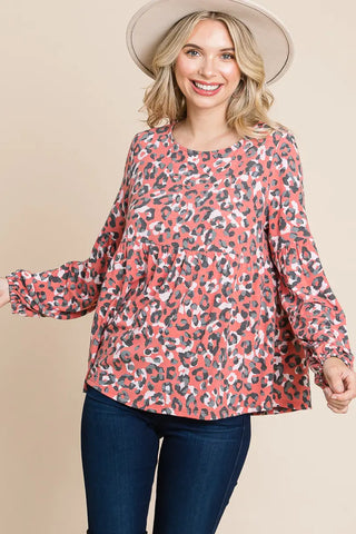 Relaxed Fit Long Sleeve Animal Print Top