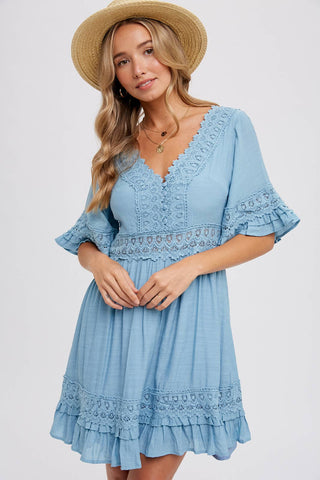 Ruffle Trim Lace Mini Dress