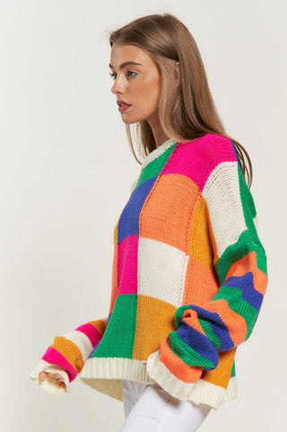 Multi Color Block Checker Sweater