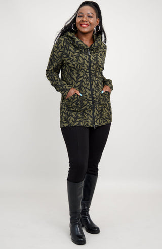 Luxe Bamboo Printed Cowl Neck Zip Up Hoodie