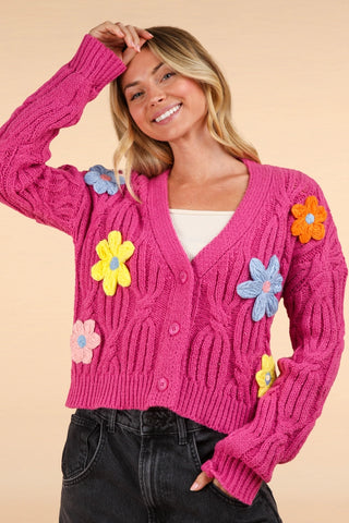 Handmade Button Cardi with Flower Appliqués