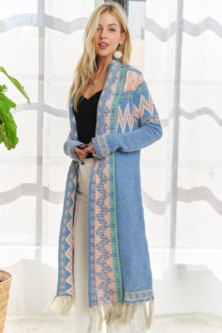 Tribal Pattern Sweater Cardi with Tassels