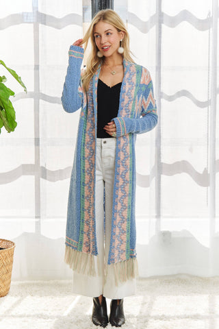 Tribal Pattern Sweater Cardi with Tassels