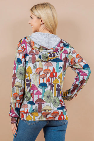 Colorful Mushroom Print Zip Up Hoodie