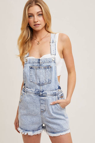 Light Wash Denim Overall with Raw Hem