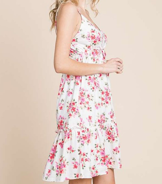 Babydoll Cami Frill Floral Dress with Spaghetti Straps + Ruching