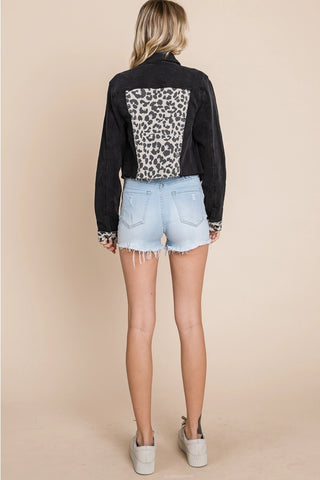 Leopard Contrast Denim Jacket