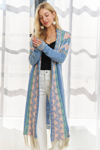 Tribal Pattern Sweater Cardi with Tassels