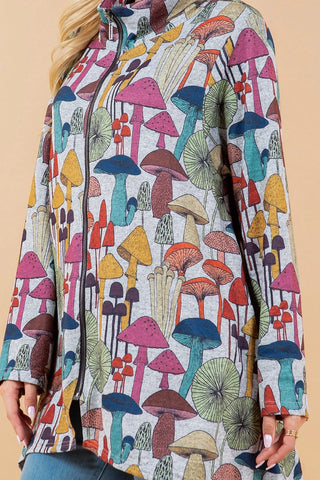 Colorful Mushroom Print Full Zip Jacket