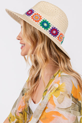 Crochet Band Straw Hat