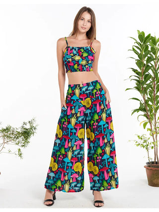 Whimsical Mushroom Print Palazzo Pant