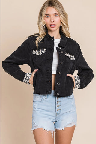 Leopard Contrast Denim Jacket