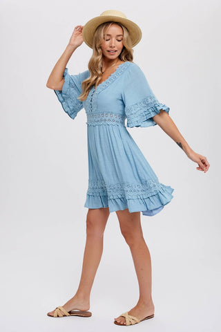 Ruffle Trim Lace Mini Dress