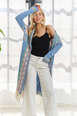Tribal Pattern Sweater Cardi with Tassels