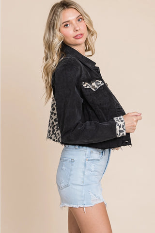 Leopard Contrast Denim Jacket