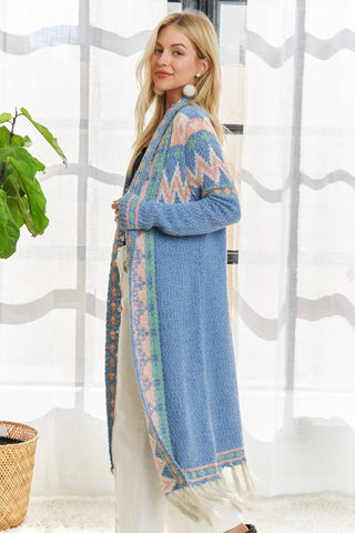 Tribal Pattern Sweater Cardi with Tassels