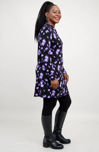Luxe Bamboo Printed Tunic w/ Crossover Button Neck Detail