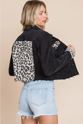 Leopard Contrast Denim Jacket