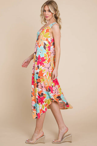Floral Flowy Asymmetrical Midi Dress
