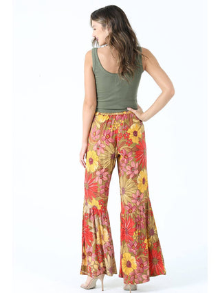 Floral Print Tiered Flare Pant