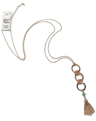 Rose Gold Chain Link Aventurine Tassel Necklace
