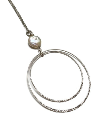 Romantic Minimalist Freshwater Pearl Hoops Pendant Necklace
