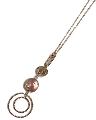 Rose Gold Crystal & Pink Pearl Pendant Necklace