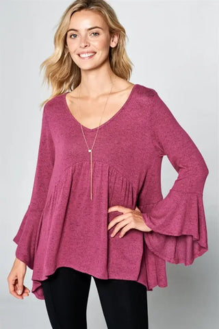 Bell Sleeve Babydoll Brushed Hacci Top