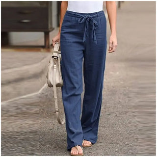 Relaxed Fit Straight Leg Pant w/ Tie Waist