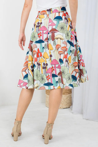 Mushroom Print Fit + Flare Midi Skirt