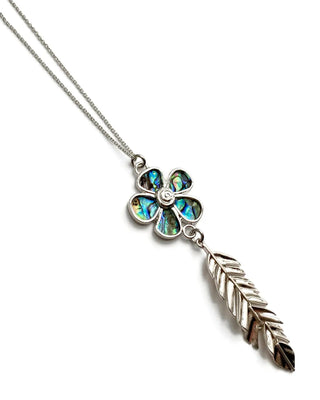 Rhodium Necklace with Flower Abalone Pendant